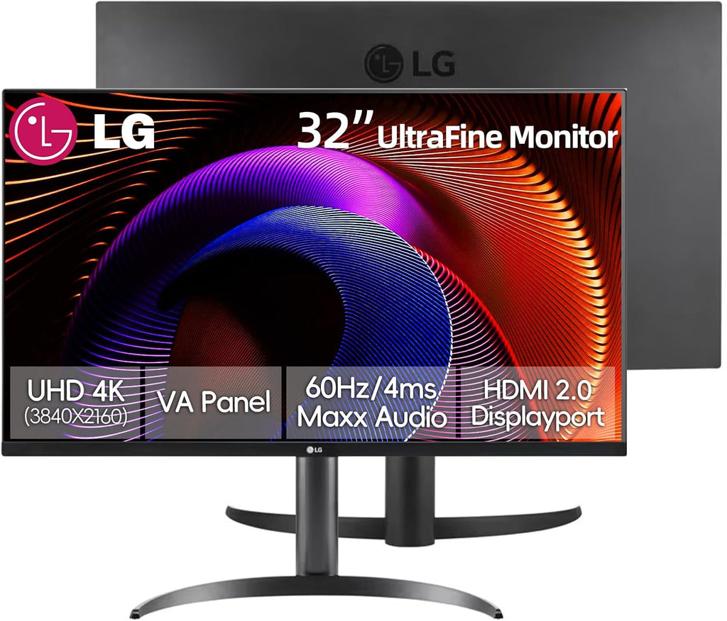 LG 32' 4K UHD (3840 x 2160) Ultrafine Computer Monitor, HDR10, Dynamic Action Sync, 90% DCI-P3, OnScreen Control, Built-in Speakers, Black Stabilizer, Flicker Safe, Tilt Adjustment, DisplayPort & HDMI