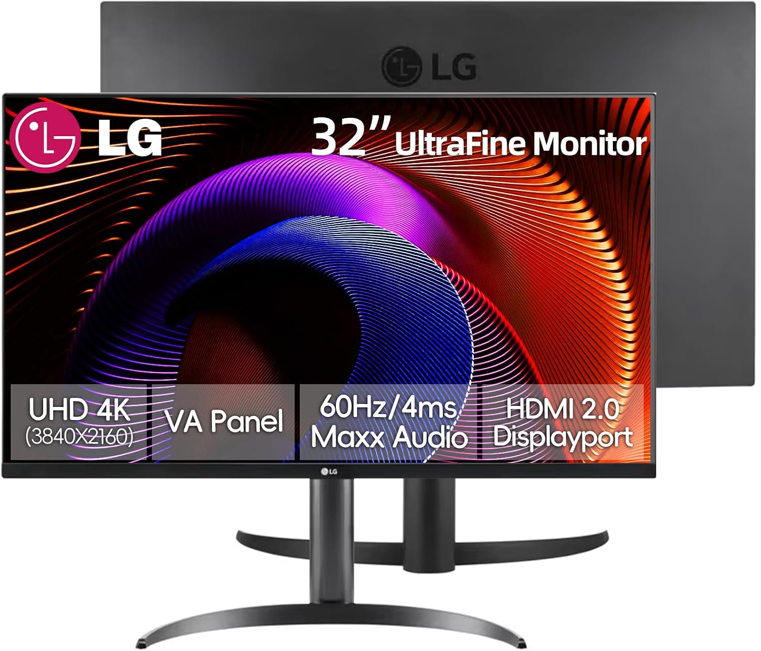 LG 32' 4K UHD (3840 x 2160) Ultrafine Computer Monitor, HDR10, Dynamic Action Sync, 90% DCI-P3, OnScreen Control, Built-in Speakers, Black Stabilizer, Flicker Safe, Tilt Adjustment, DisplayPort & HDMI