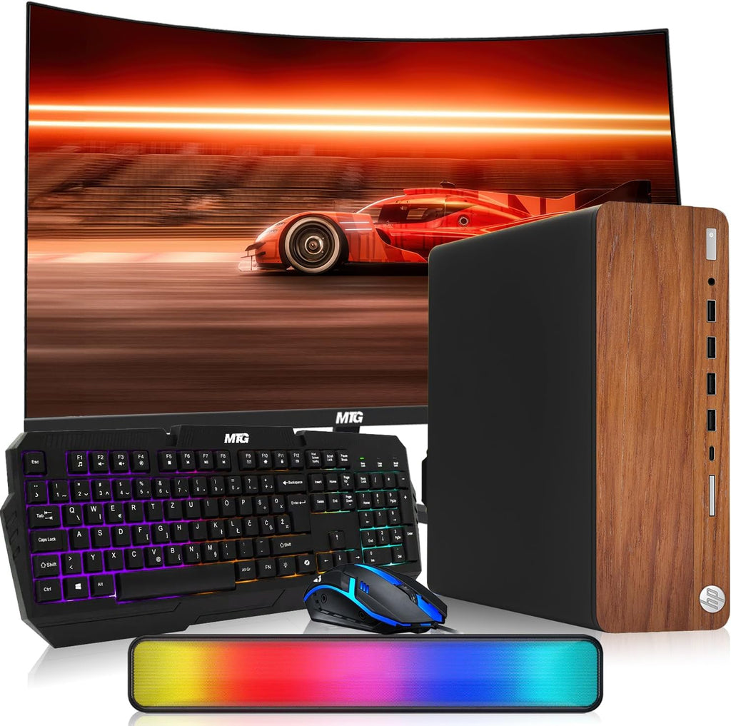 HP Dark Dual Premium Desktop Computer PC – AMD Processor,16GB RAM,512GB SSD,27 Inch Curved Monitor,RGB Keyboard with AI Copilot Key and Mouse,RGB Soundbar,Windows 11(Renewed)