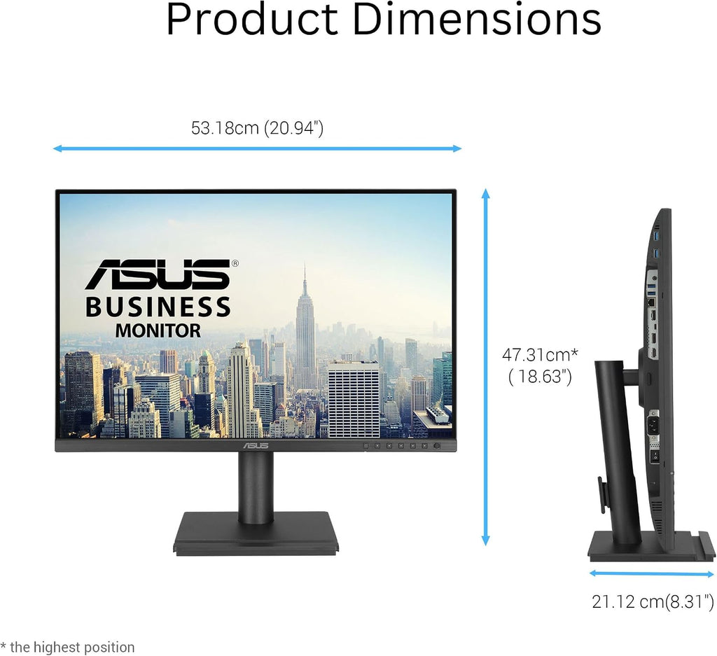 ASUS 24' Docking Monitor (BE248CFN) – WUXGA (1920x1200), IPS, 100Hz, Frameless, USB-C Docking, RJ45, Speakers, Height Adjustable, HDMI, Daisy-Chain, Eye Care, Wall Mountable, 3 yr Warranty