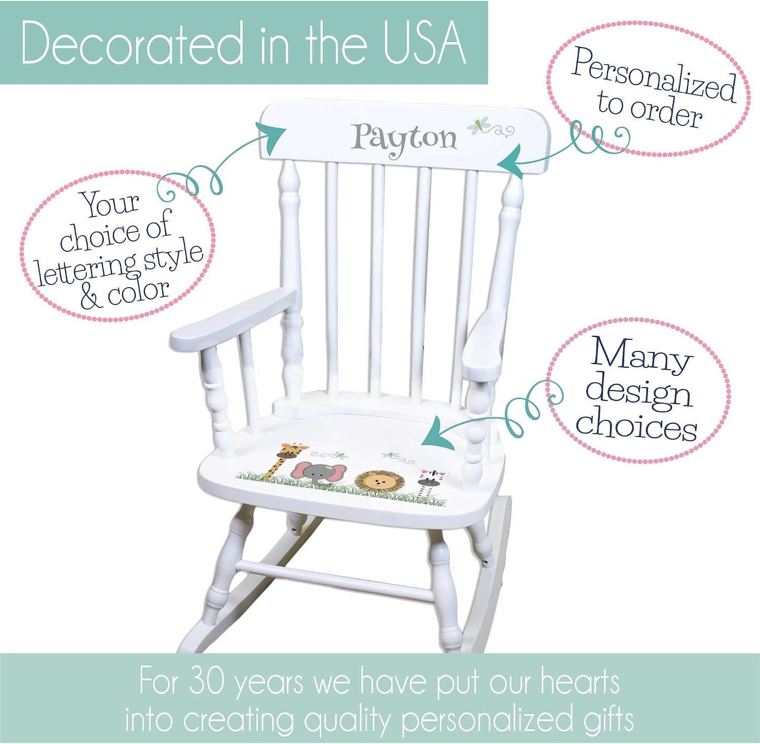 My Bambino Personalized Boys with Name only Natural Wooden Rocking Chair | Baby Shower & Birthday Gift