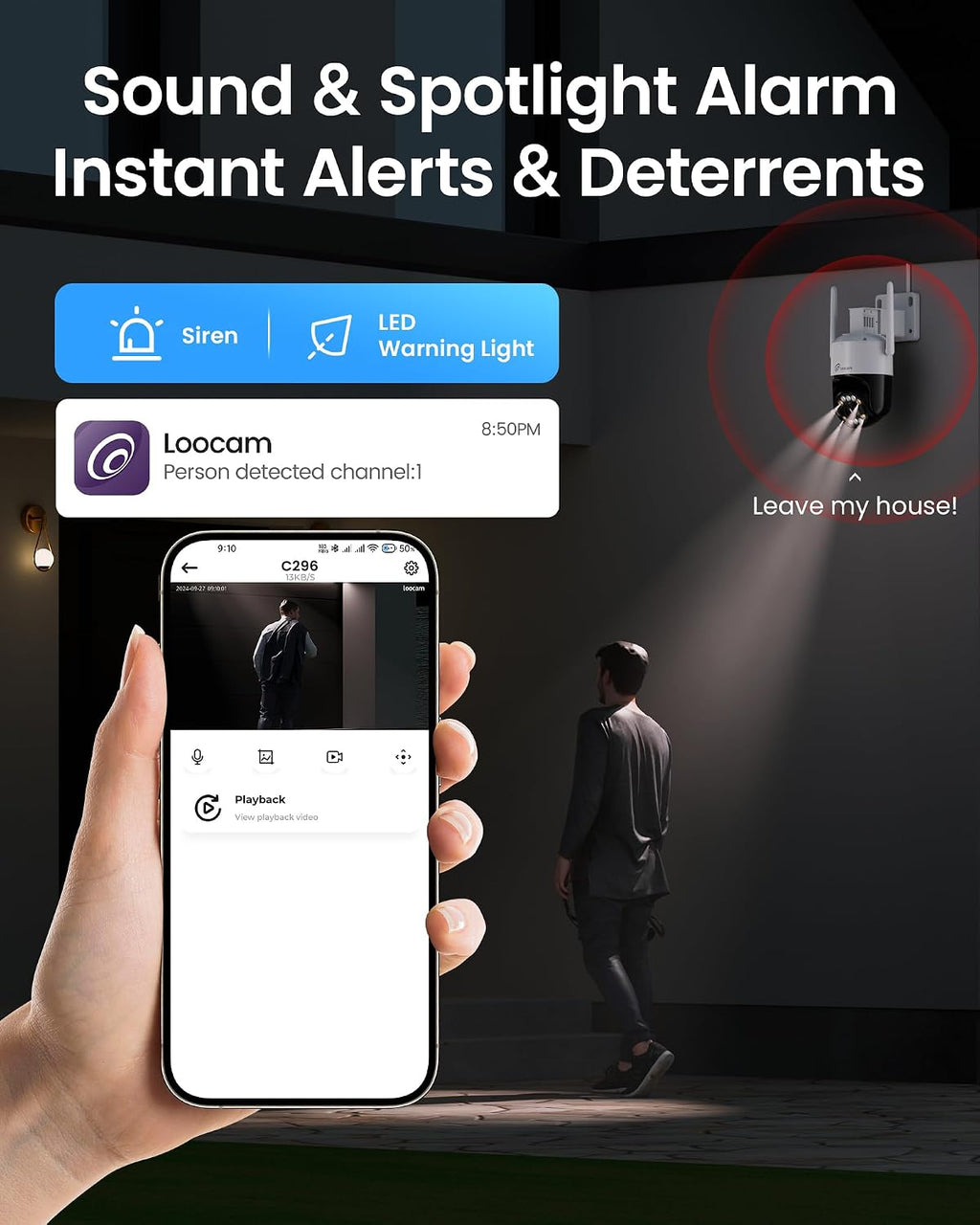 Loocam 4K Wireless Security Camera System Wi-Fi 6, Color Night Vision, 355° Pan 95° Tilt, Light & Siren Alarm, Human Vehicle Detection, Two-Way Audio Cameras for Home Security, 8CH NVR 1TB HDD