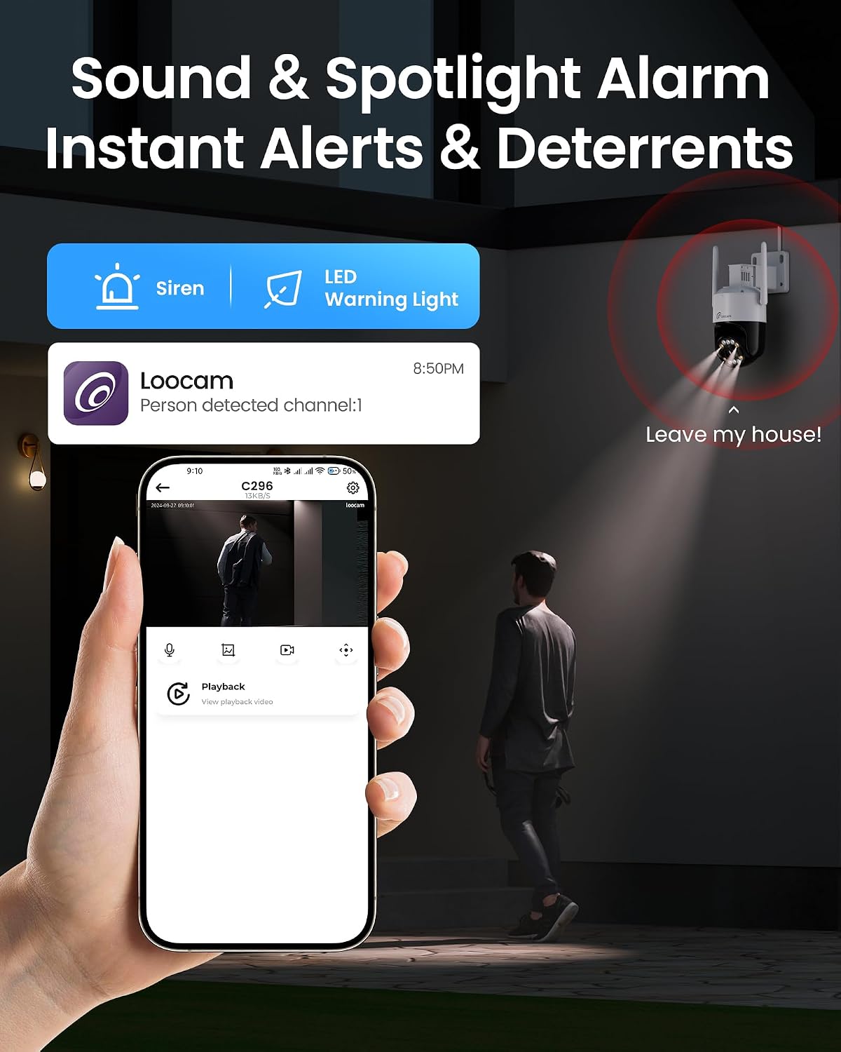 Loocam 4K Wireless Security Camera System Wi-Fi 6, Color Night Vision, 355° Pan 95° Tilt, Light & Siren Alarm, Human Vehicle Detection, Two-Way Audio Cameras for Home Security, 8CH NVR 1TB HDD