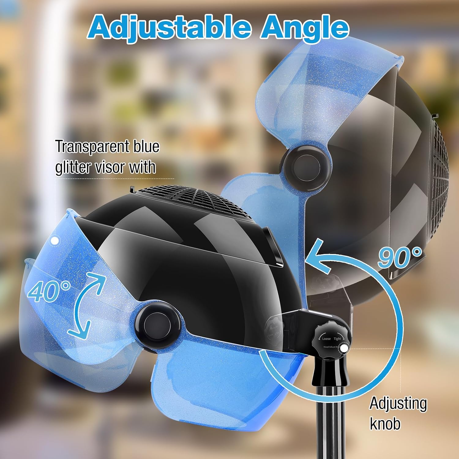 Hooded Hair Dryer, 1500W Standing Hair Dryer with Time Settings, Touch Controls and 3 Temperature Modes, Height Adjustable Ionic Hooded Dryer, Professional Hooded Dryer for Home or Salon Use