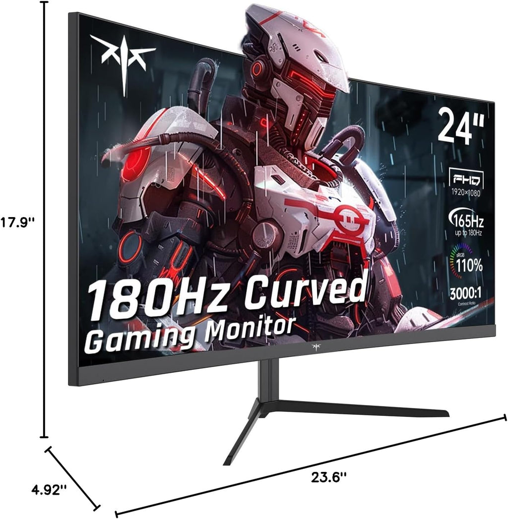 KTC 24 Inch Curved Gaming Monitor, 180Hz FHD 1080P Frameless Computer Monitor, Freesync/G-Sync Support, 99% sRGB, 3000:1 Contrast, HDMI, DisplayPort, Wall Mountable/Tilt Adjustable, H24S17