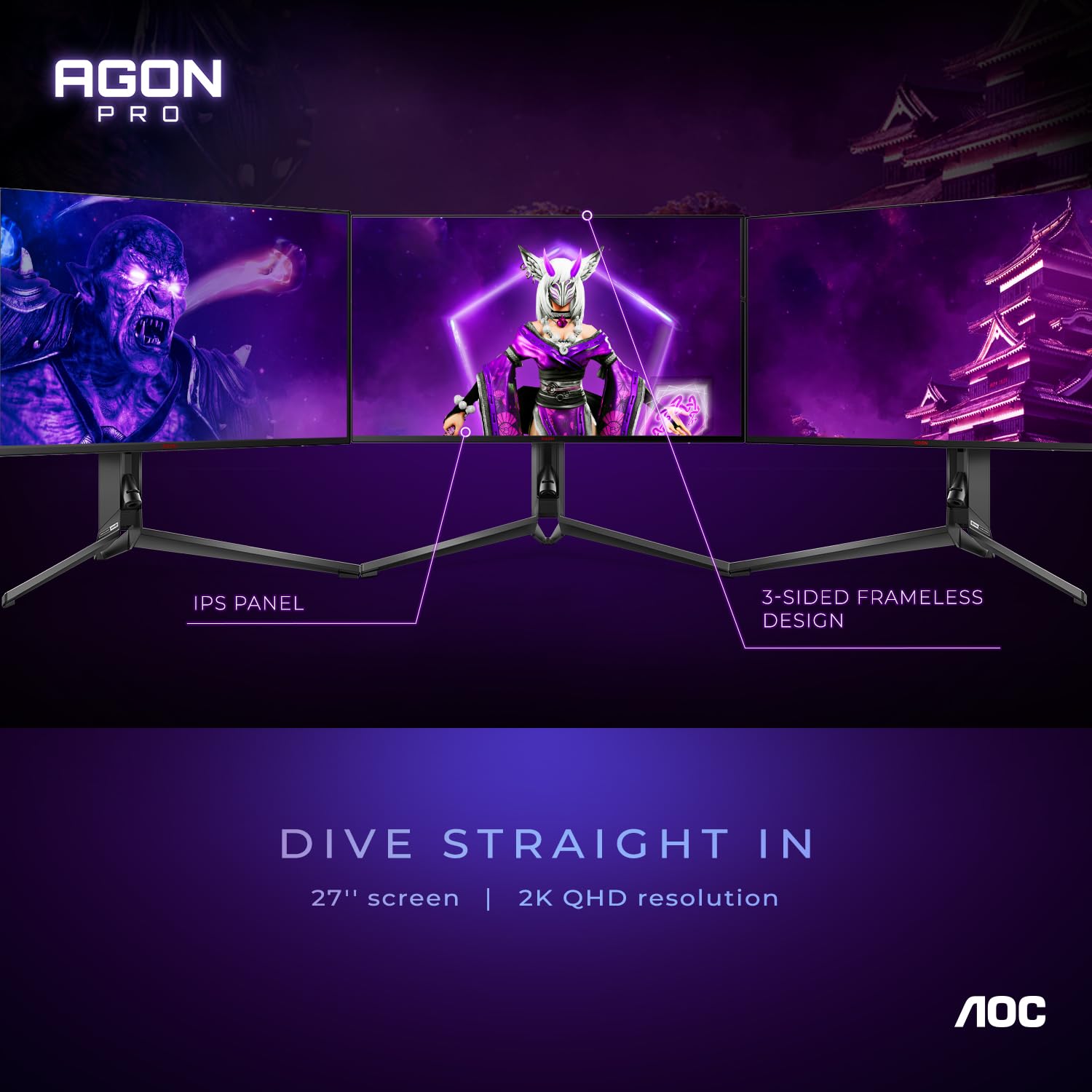 AOC AG274QG-B 27' Tournament Gaming Monitor 2560 x 1440 240Hz Certified Refurbished