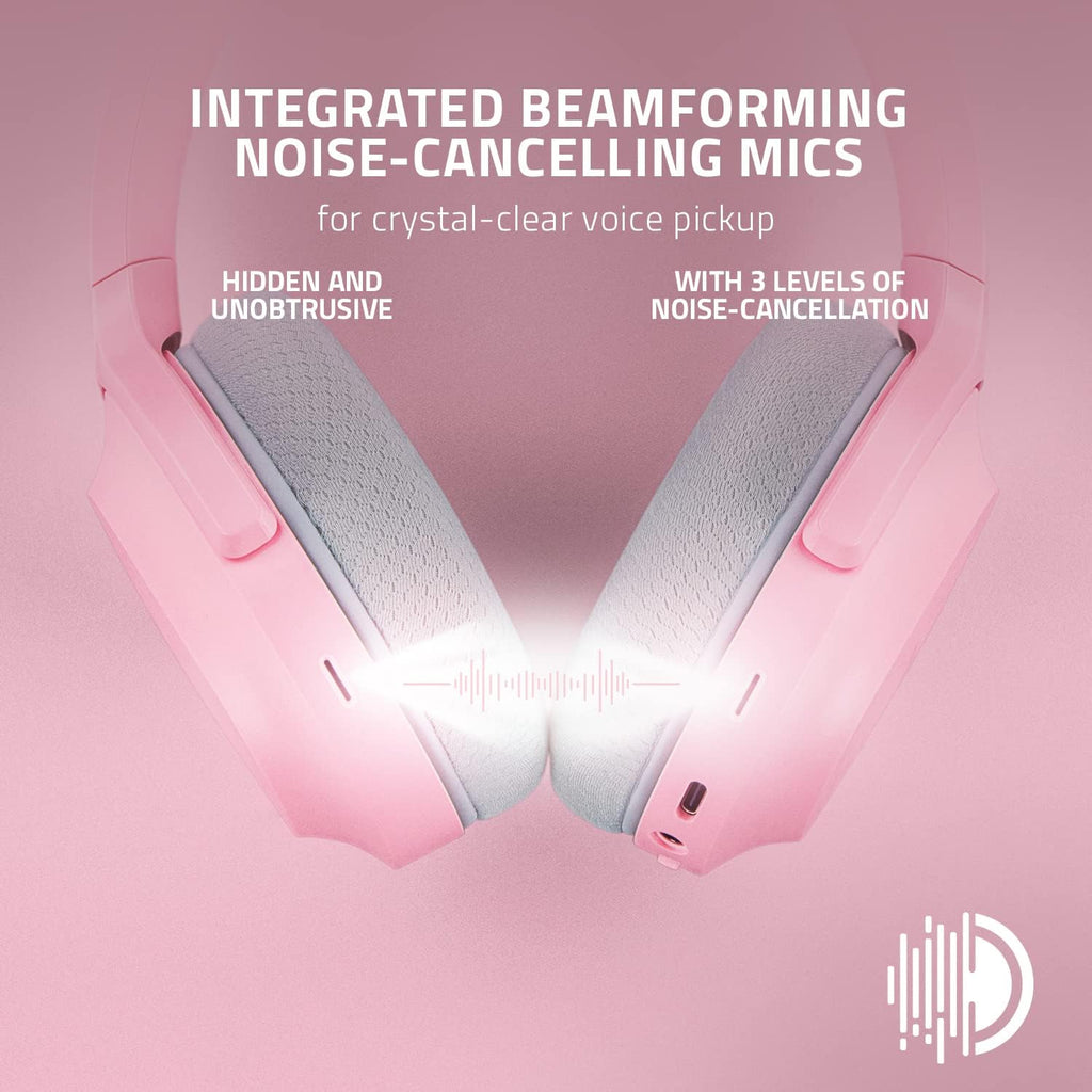 Razer Barracuda Wireless Gaming & Mobile Headset (PC, Playstation, Switch, Android, iOS): 2.4GHz Wireless + Bluetooth - Integrated Noise-Cancelling Mic - 50mm Drivers - Quartz Pink (Renewed)