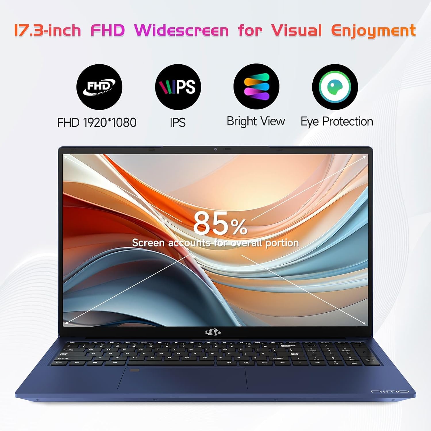 NIMO 17.3' IPS FHD-Student-Laptop, Intel 6 Cores i3-1215U 64GB RAM 1TB SSD (Beat 5 7520U, Up to 4.4GHz) Computer with 65W Type C Fingerprint Backlit Keyboard Wi-Fi 6 BT5.2, for Home and Business