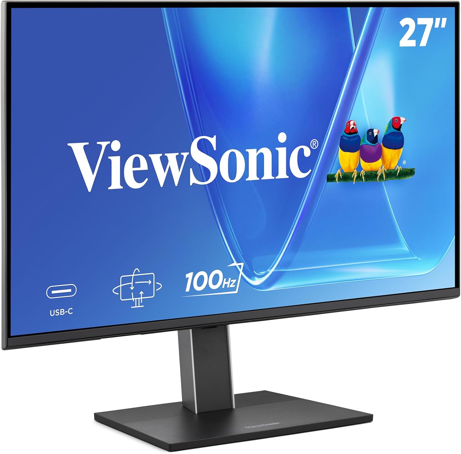 ViewSonic VG2752-2K 27 Inch 1440p Monitor, IPS Display with 100Hz for Smooth Home and Office Productivity, Full Ergonomic Adjustability, 5-Port USB Hub, 65W USB-C, HDMI, and DisplayPort Inputs