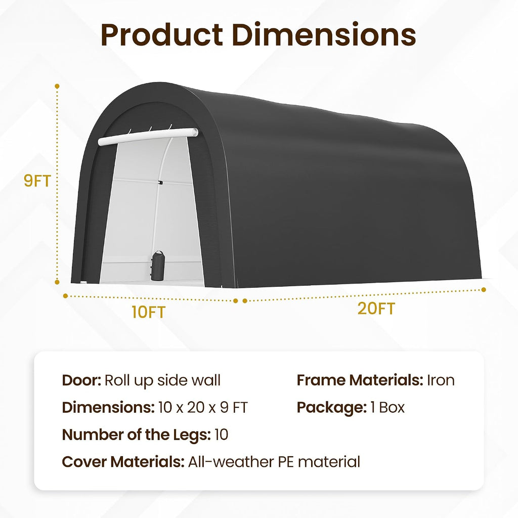 Kiss the Water Domed Carport with 4 Cloth Bags, Portable Garage with 2 Roll-up Doors, Heavy Duty Car Canopy Party Tent, All-Season Storage Shelter Shed for Cars, Truck, or Garden Tools, 10' x 20'