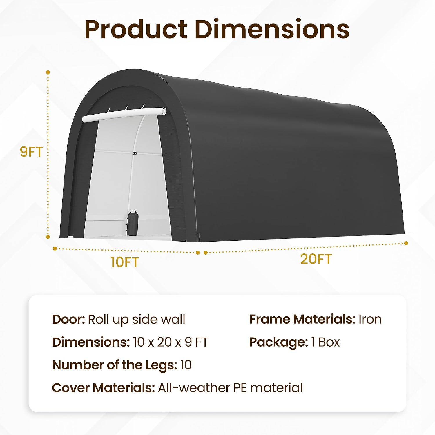 Kiss the Water Domed Carport with 4 Cloth Bags, Portable Garage with 2 Roll-up Doors, Heavy Duty Car Canopy Party Tent, All-Season Storage Shelter Shed for Cars, Truck, or Garden Tools, 10' x 20'