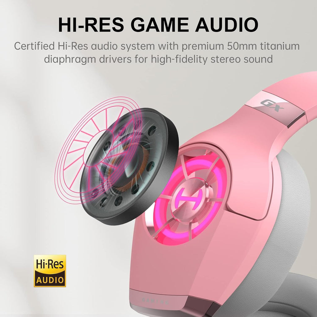 Edifier Hecate GX Hi-Res Gaming Headset for PS4/ PS5/ PC/Switch/Xbox Gamepad - USB/Type-C/3.5mm Wired Gaming Headphones with Microphone RGB Lighting - ENC Noise Cancelling - 50mm Driver (Pink)