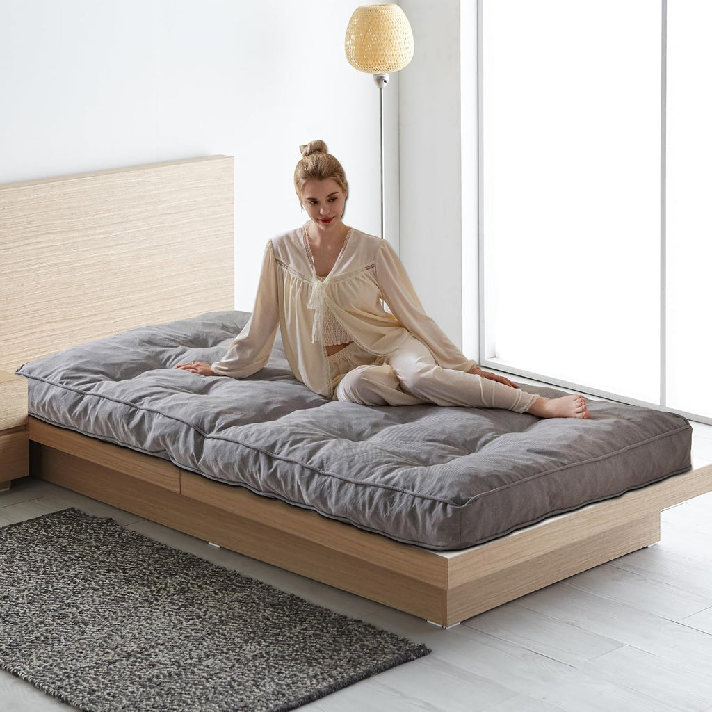 YOSHOOT 6 Inches Futon Mattress, Thick Futons Sofa Couch Bed, Floor Mattress for Adults, Shredded Foam Filling, Medium Firm(Frame Not Included), Grey, Full Size(54'x75')