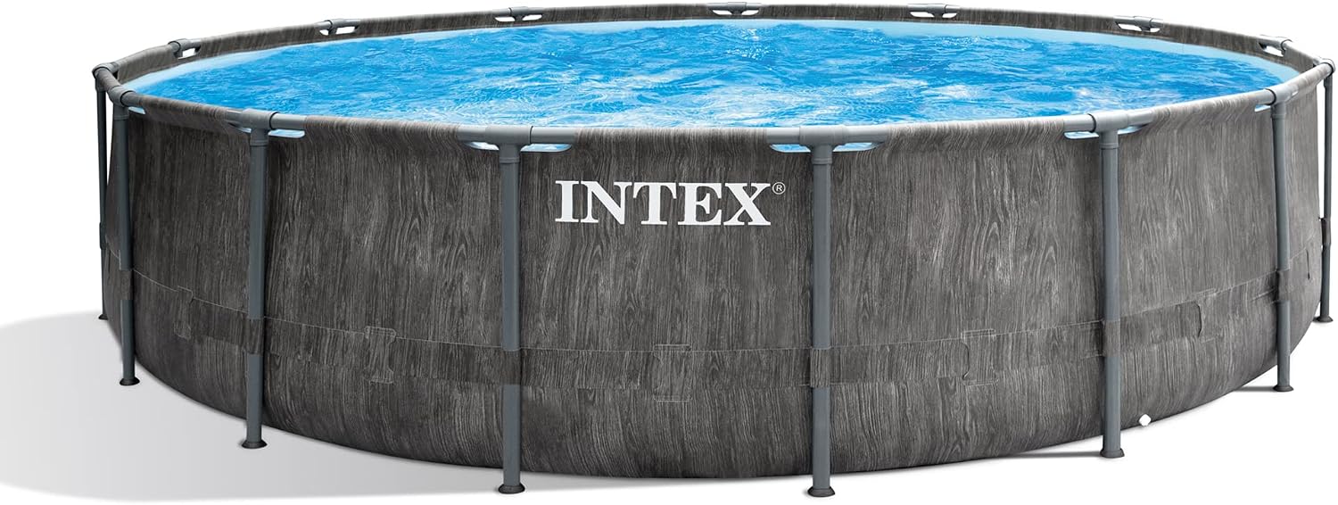 Intex Greywood Prism Frame 15' x 48' Round Above Ground Outdoor Swimming Pool Set with 1000 GPH Filter Pump, Ladder, Ground Cloth, and Pool Cover