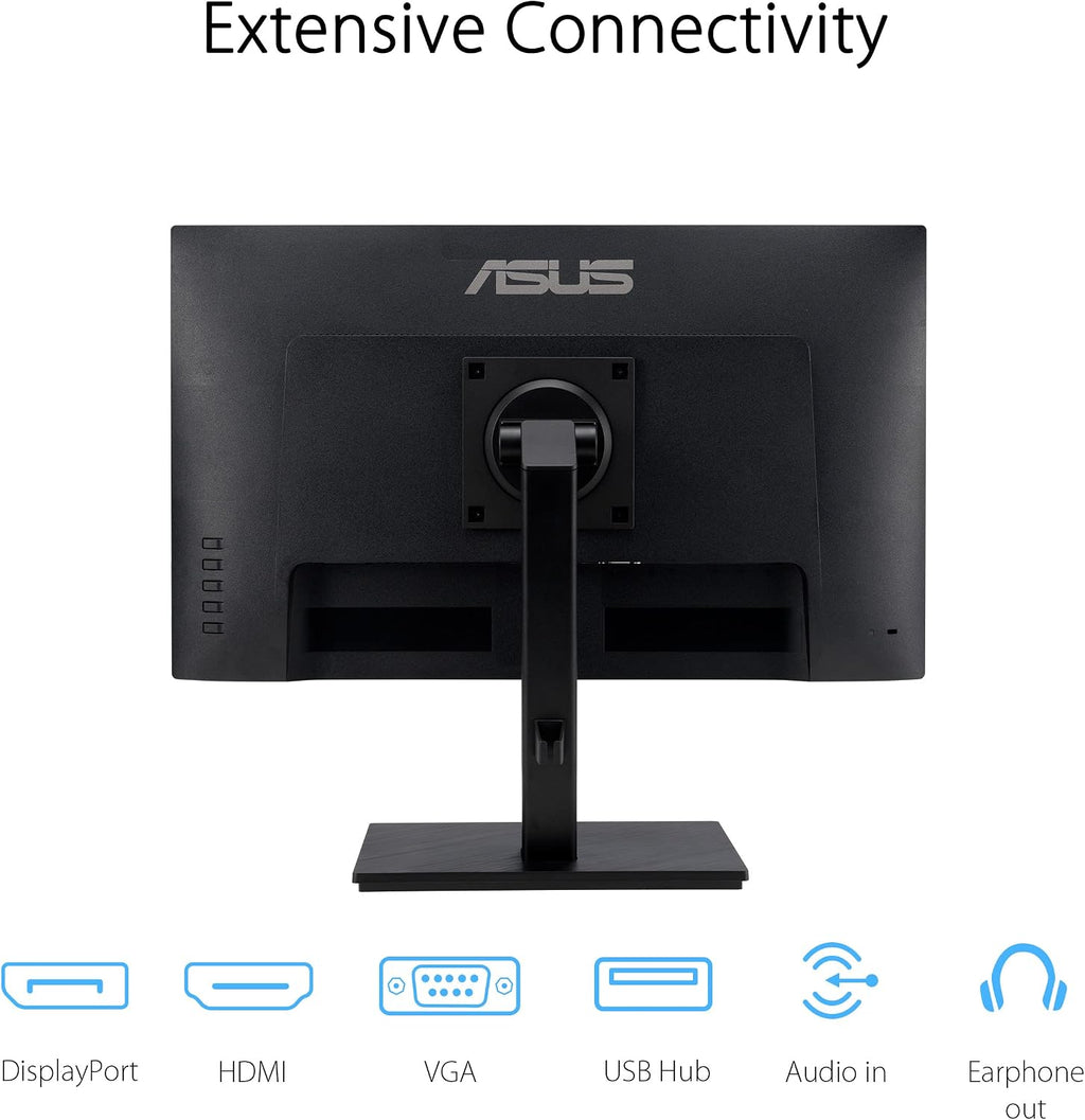 ASUS 24' 1080P Monitor (VA24EQSB) - Full HD, IPS, 75Hz, Built-in Speakers, Eye Care, Low Blue Light, Flicker Free, VESA Mountable, Height Adjustment, Frameless, DisplayPort, HDMI, VGA, USB Hub,Black