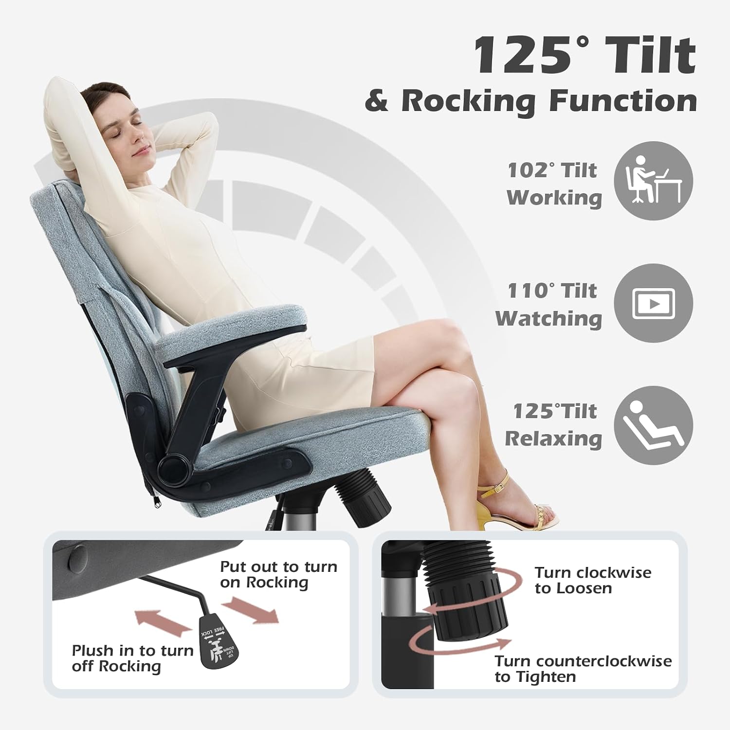 SEATZONE Ergonomic Home Desk Office Chair with Armrests and Wheels, Comfortable Swivel Task Executive Computer Chair, Velvet Fabric for Adults and Teens,Gray