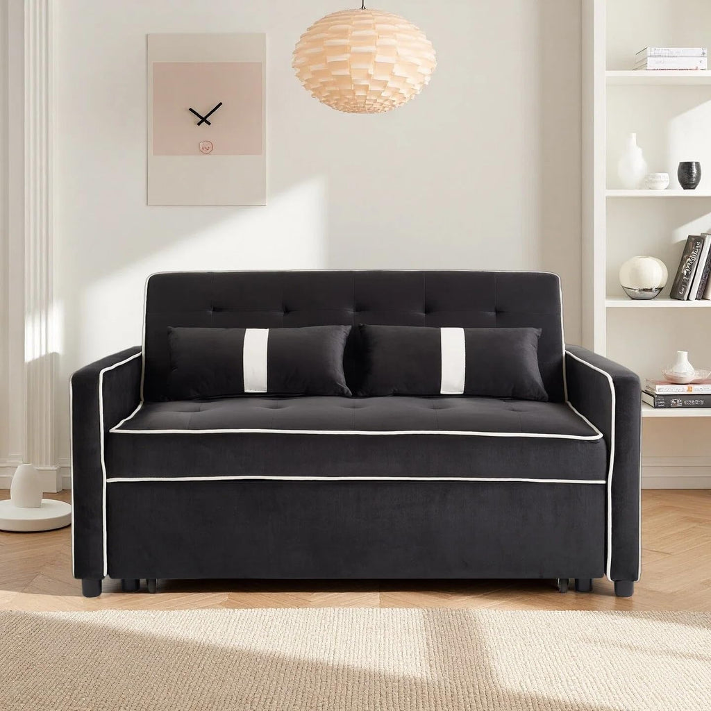 Loveseat Sleeper Sofa, 3 in 1 Convertible Sofa Bed, Adjustable Backrest Comfy Pull Out Couch, Modern Upholstered Sofa for Living Room Bedroom Apartment Small Space (Black 1)