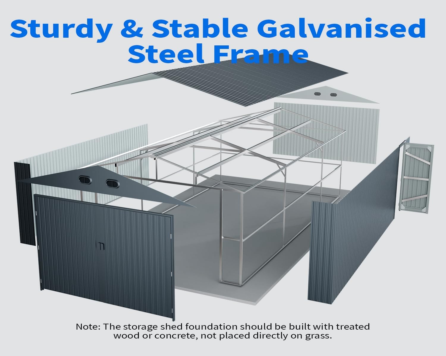 10x20 FT Outdoor Storage Shed, Metal Garage Shed with 2 Lockable Doors, Large Metal Building with 4 Air Vents, Galvanized Steel Prefab Garage Sheds for Car, Truck, Tool, Dark Gray