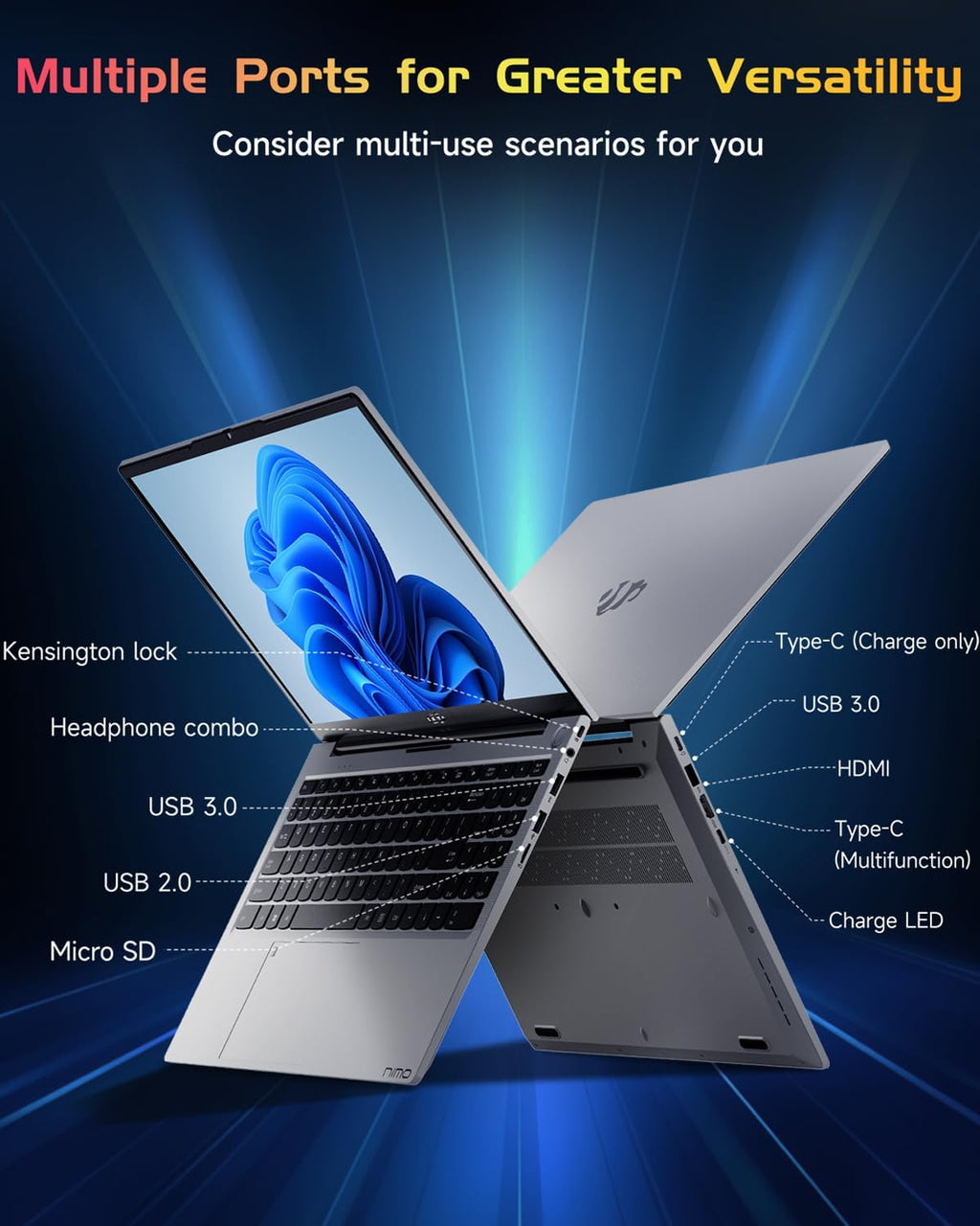 NIMO 15.6' IPS FHD-Laptop, Intel Pentium Quad Core N100 8GB RAM 256GB SSD (Beat i3-1115G4, Up to 3.4GHz) Computer with Backlit Keyboard Fingerprint Type-C WiFi 6 BT5.2, for Student and Home