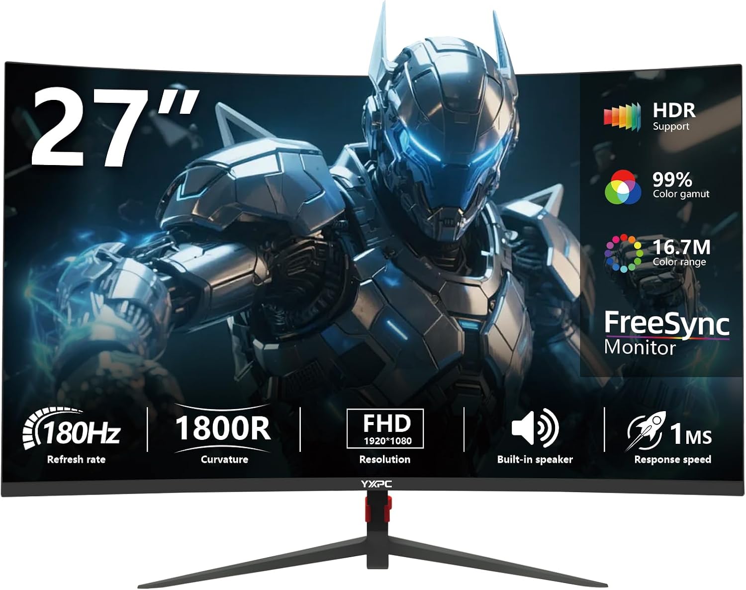 27 inch Curved Gaming Monitor 180Hz FHD 1080p, 1ms VA Display, 1800R,FreeSync Premium, Borderless Design, Eye Care, Built-in Speakers, HDMI/DisplayPort, PC Office Monitor for Working and Gaming