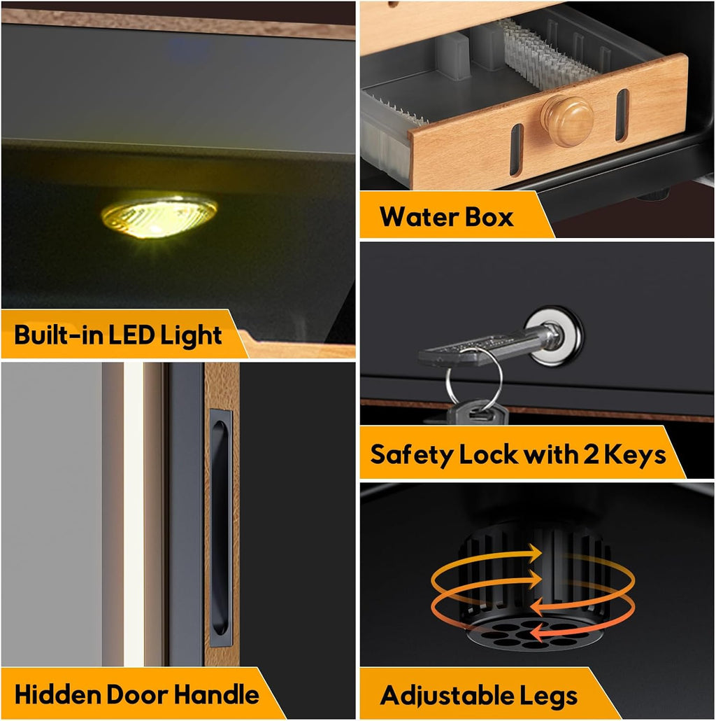 70L Upgraded Electric Humidor, 400 Counts Large Capacity,Thermostatic Electric Cooler Cabinet with Digital LED Screen, Safety Lock,Smart Humidity & Temp Control, Gifts for Men