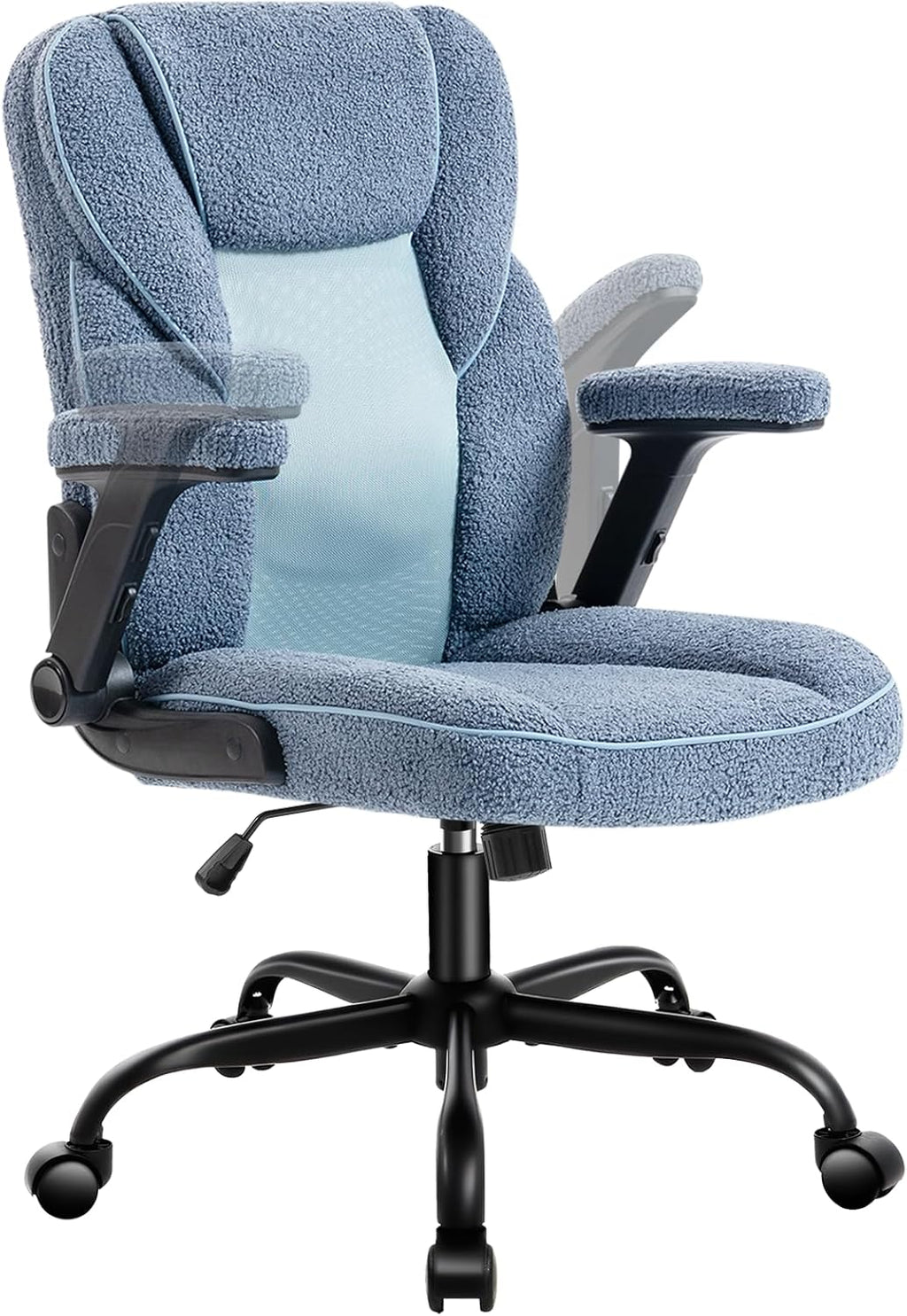 SEATZONE Home Office Desk Chairs with Wheels and Armrests,Office Chair Comfortable Ergonomic Mesh with Teddy Fleece Fabric Executive Computer Chairs for Adults and Teens,Blue