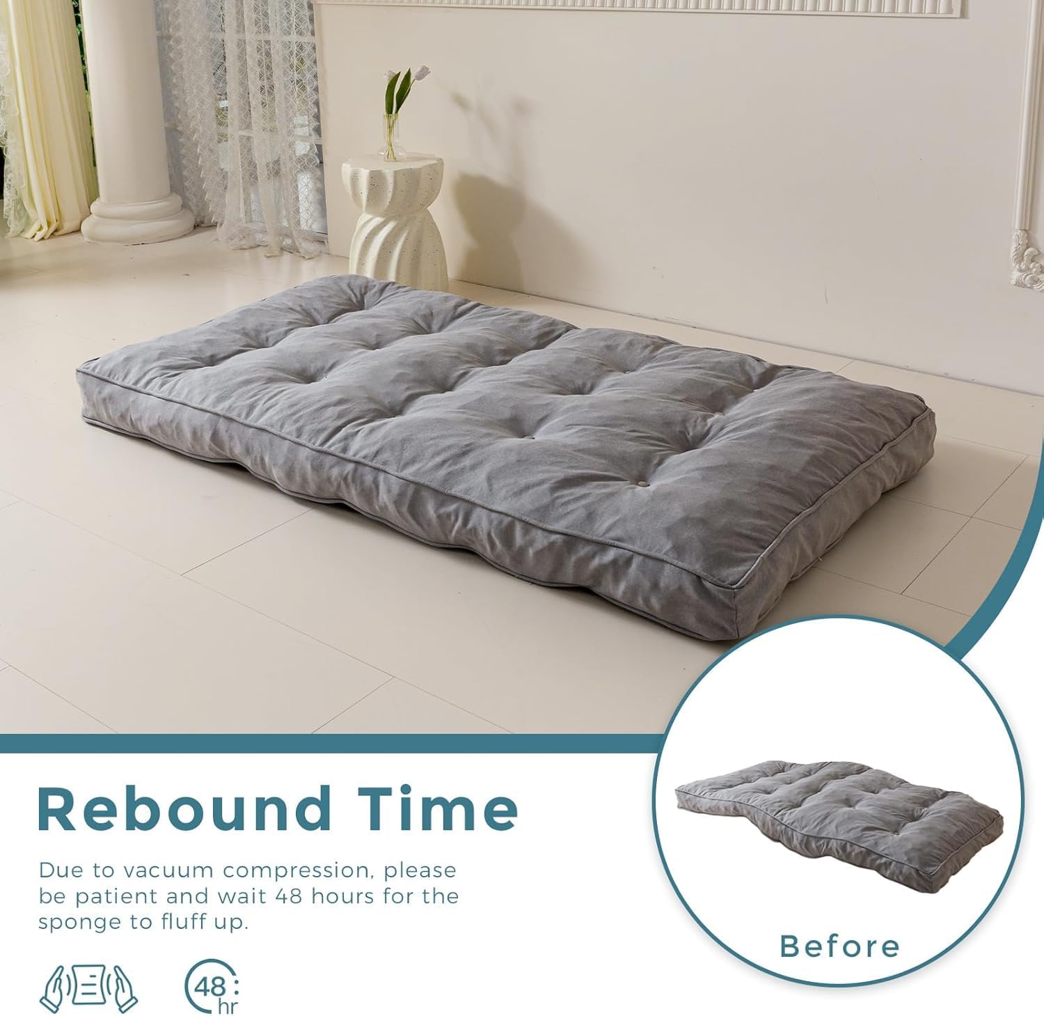 YOSHOOT 6 Inches Futon Mattress, Thick Futons Sofa Couch Bed, Floor Mattress for Adults, Shredded Foam Filling, Medium Firm(Frame Not Included), Grey, Full Size(54'x75')