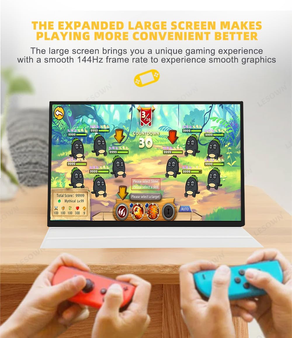 18' 2.5K 144Hz Ultra Thin Portable Gaming Monitor Widescreen 100% sRGB 500Nits USB-C HDMI External Display, Built-in Speakers (18' 2.5K 144Hz No Touch)