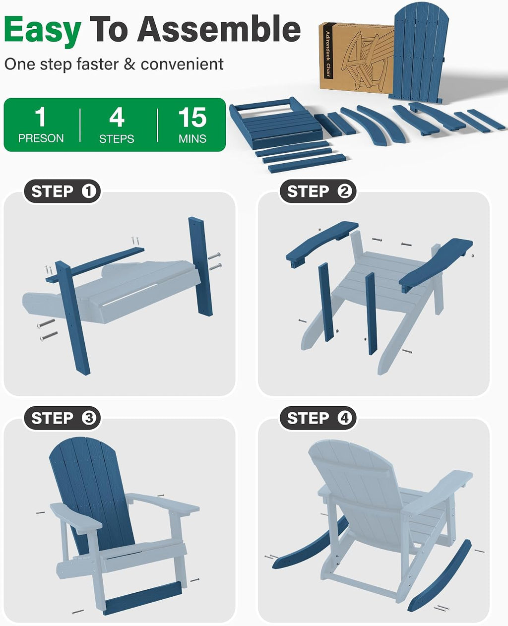 YEFU Outdoor Rocking Chair Set of 2,Adirondack Rocking Chair,Patio Rocker Chair with Wide Back,Oversized Rocker Chair Look Like Real Wood, for Lawn, Porch, Backyard, Indoor and Garden(Navy Blue)