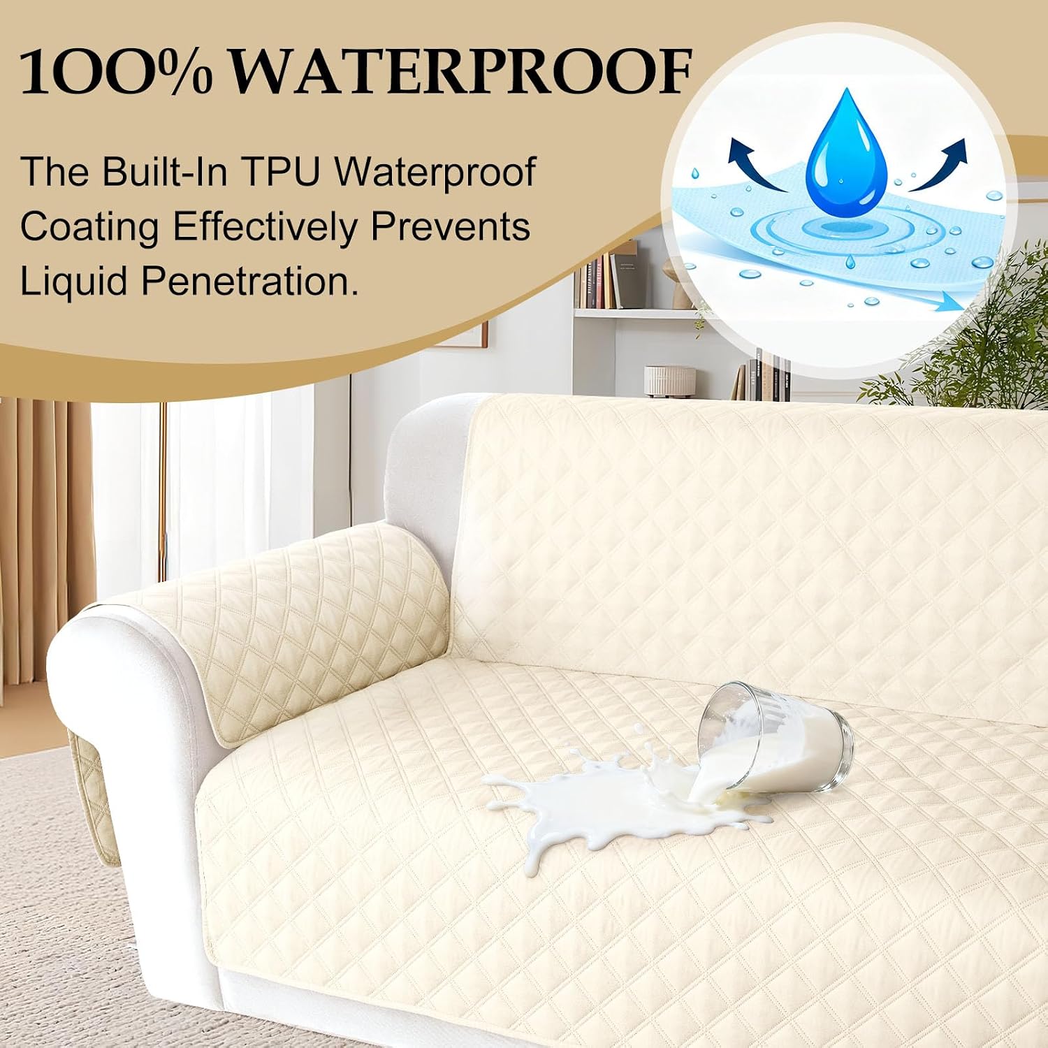 HDCAXKJ Waterproof Sectional Couch Cover L Shaped Sofa Covers Washable Corner Sectional Slipcovers Dog Pet Proof U Shape Furniture Protector with Upgraded Anti Slip Strips (XX-Large, Beige)