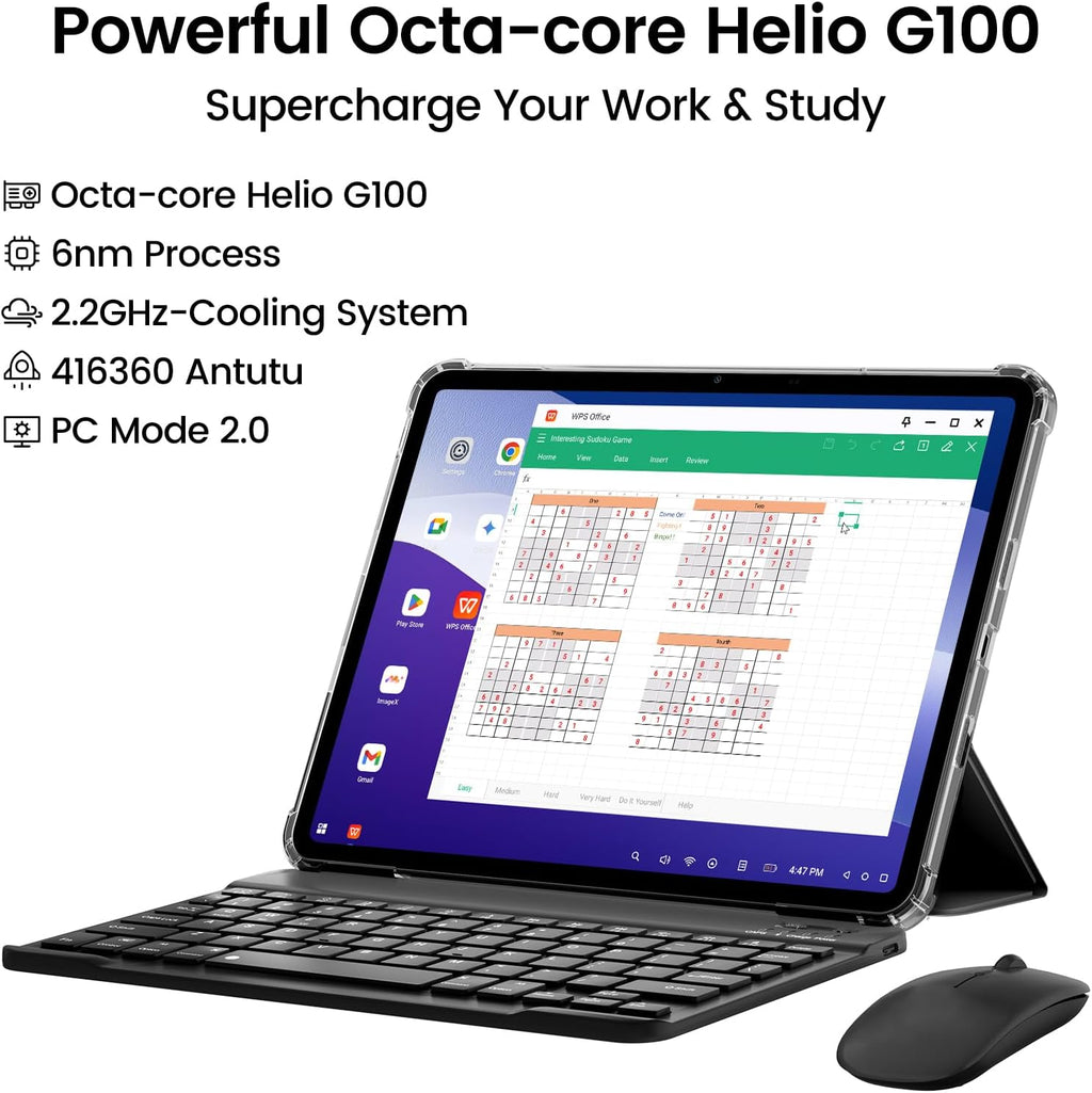 Blackview 13 Inch Tablet with Keyboard, Android 15 Tablet with Pen, 2K+, 90Hz, 12.7' Large Screen, Helio G100, 18GB RAM 256GB, 5G WiFi, Widevine L1, GPS – for Study, Work & Entertainment