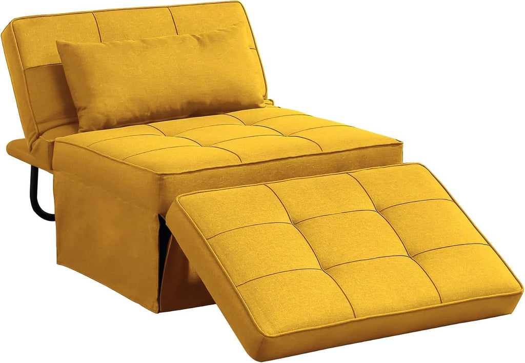 BIGSYY Sofa Bed, Set of 4 in 1 Multi-Function Folding Ottoman Breathable Linen Couch Bed with Adjustable Backrest Modern Convertible Chair for Living Room Apartment Office, Yellow