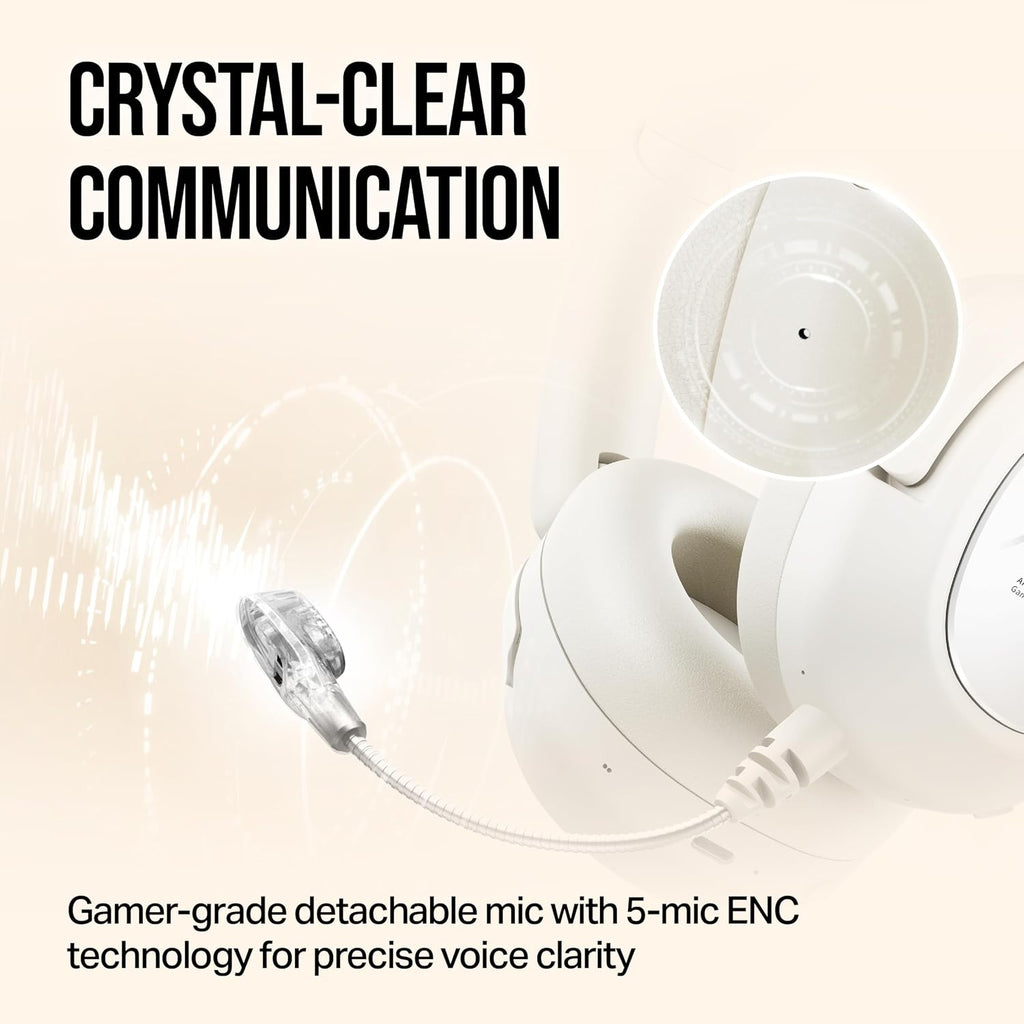 OXS Storm A2 Wireless Gaming Headset, Active Noise Cancellation, Over Ear Headphone with Mic, Bluetooth 5.4 & 2.4GHz Low Latency, Dual EQ Modes, 70H Playtime, for PC, Switch, PS4, PS5, Mobile, White