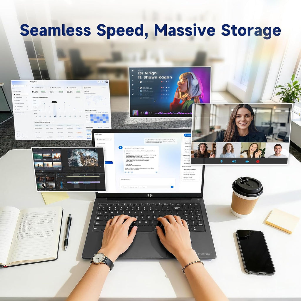 NIMO 15.6' IPS FHD-Student-Laptop, 8GB RAM 256GB SSD N150(Beat to i3-10110U, 4 Cores Up to 3.6GHz) Computer with 2 Years Warranty, 65W Type-C, Fingerprint, Backlit Keyboard, Wi-Fi 6, BT5.2