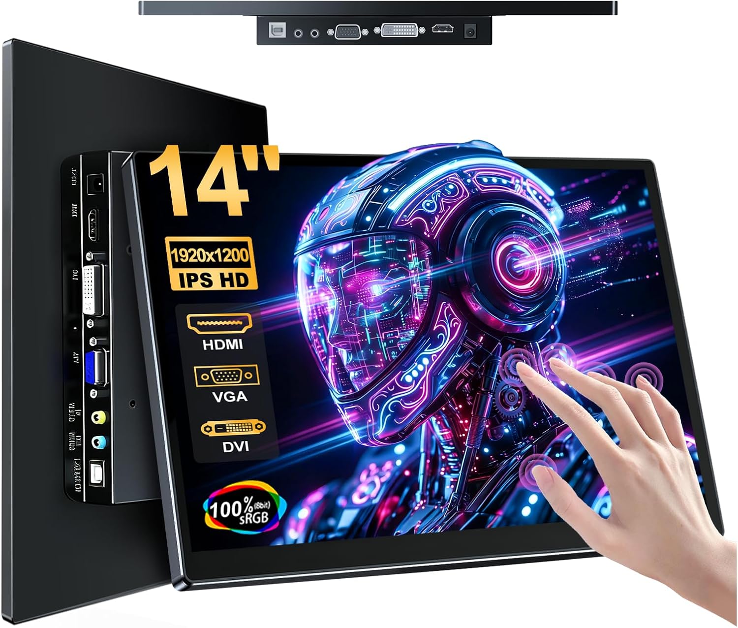14' Touchscreen Monitor - Equipped with VGA DVI and HDMI VESA Dual-Speaker,1080P IPS 10-Point Industrial Touchscreen Monitor for PC Laptop RPi POS Kiosk Home,Industrial Equipment (Black)