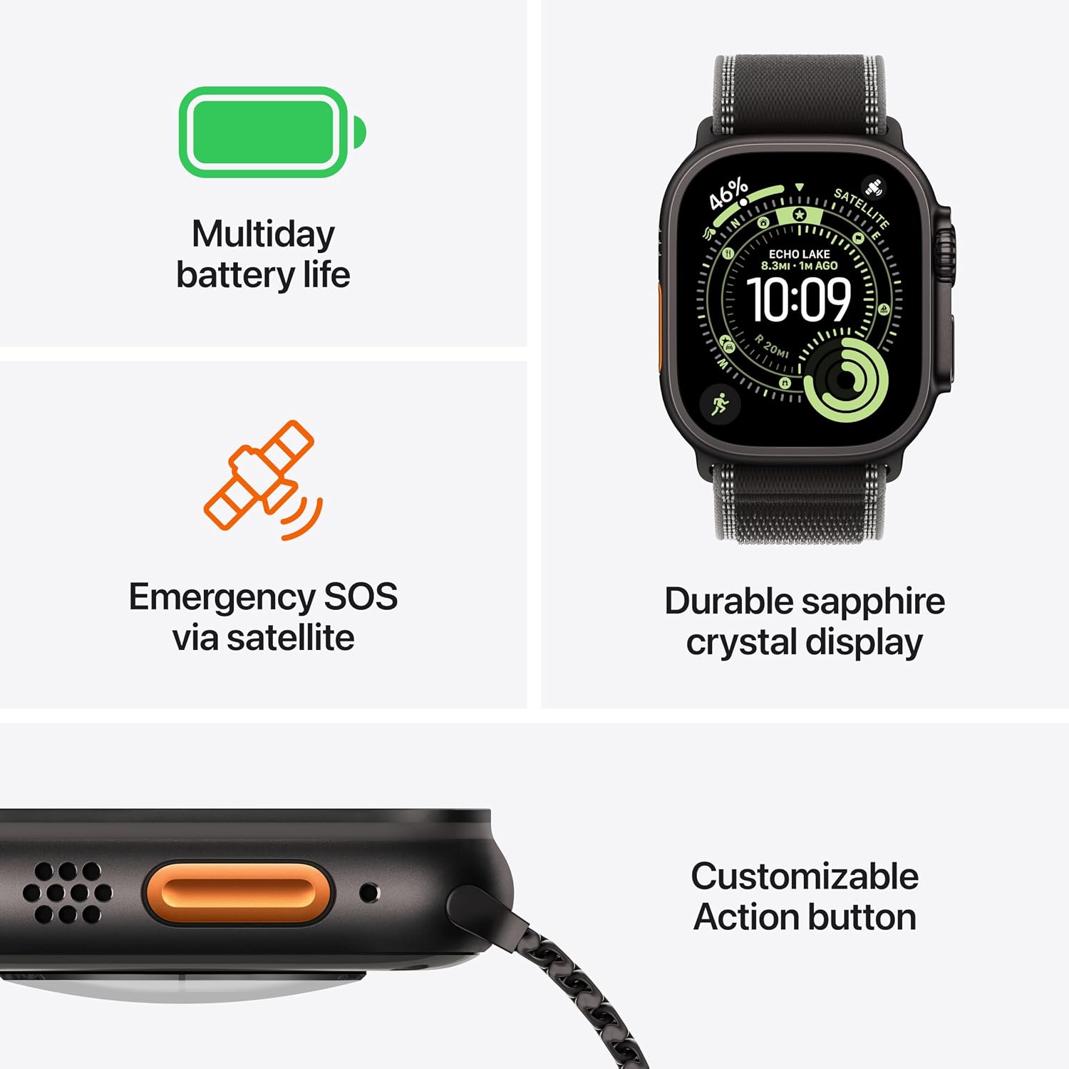 Apple Watch Ultra 3 [GPS + Cellular 49mm] Running & Multisport Smartwatch w/ Rugged Titanium Case w/ Black/Charcoal Trail Loop - M/L w/ AppleCare+ (2 years)