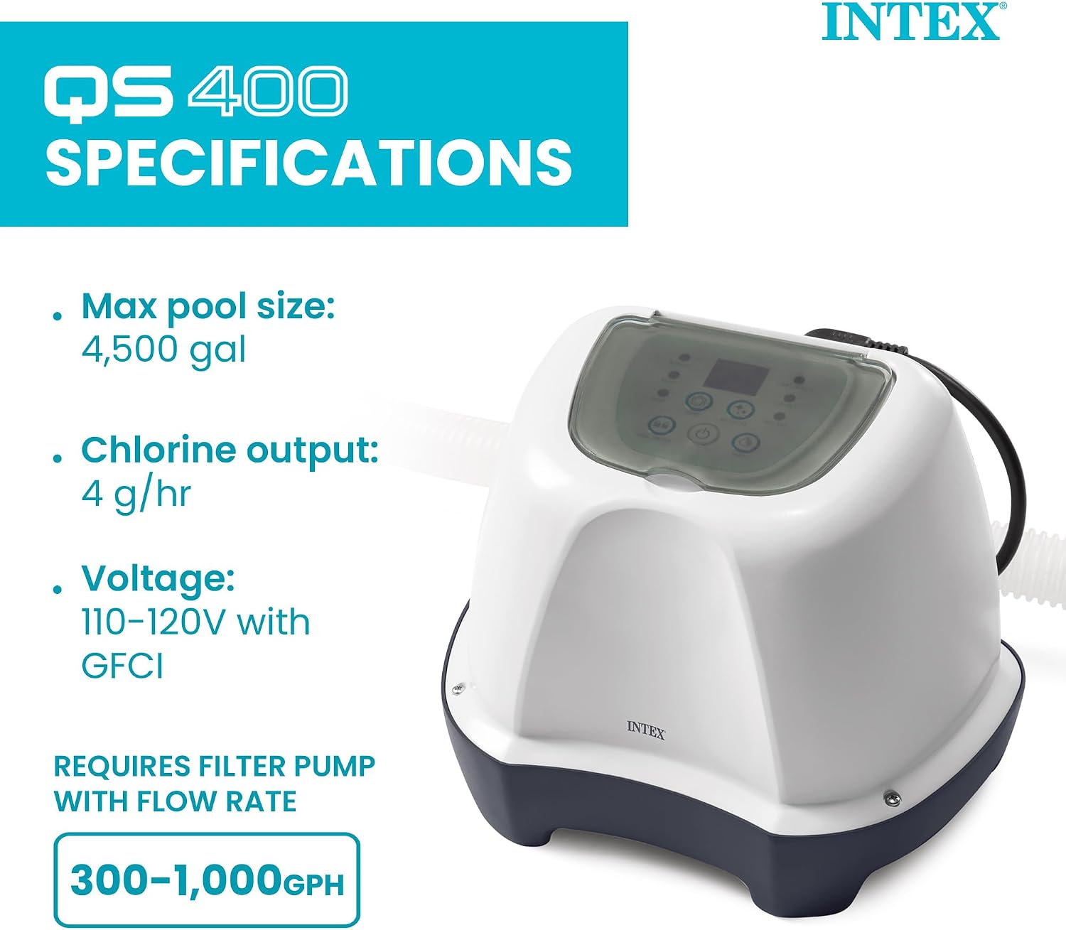 INTEX Krystal Clear Saltwater Pool Chlorine System for Above Ground Pools up to 4,500 Gallons, Pool Cleaner with Automatic Timer and Self Cleaning