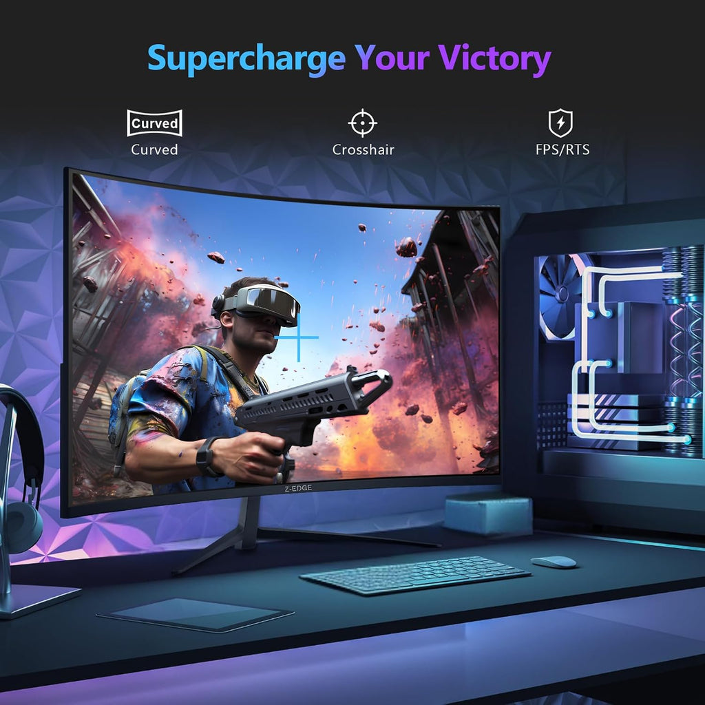 Z-Edge 27 inch Curved Gaming Monitor, QHD 1440P 165Hz 144Hz Curved 1500R Computer Monitor, MPRT 1ms Monitor Gaming, 16.7M Colors, UG27Q Frameless Bezel, 2X DP 1.4 Ports and 2X HDMI 2.0 Ports