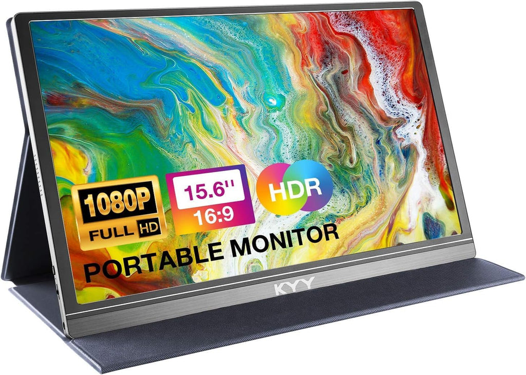 KYY Portable Screen 15.6inch FHD 1080P Laptop Monitor USB C HDMI Gaming Ultra-Slim IPS Display w/Smart Cover & Speakers, External for Laptop PC Phone Mac Xbox PS5/PS4