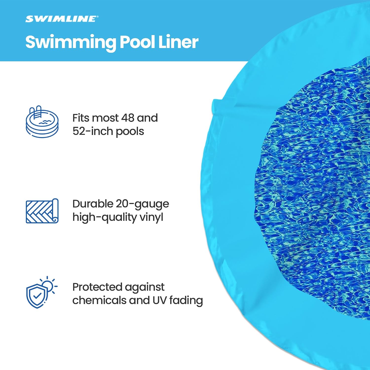 Swimline 15 Foot Durable Stylish Easy Installation Long Lasting Wall Overlap Liner for Round Above Ground Swimming Pool, Swirl Blue