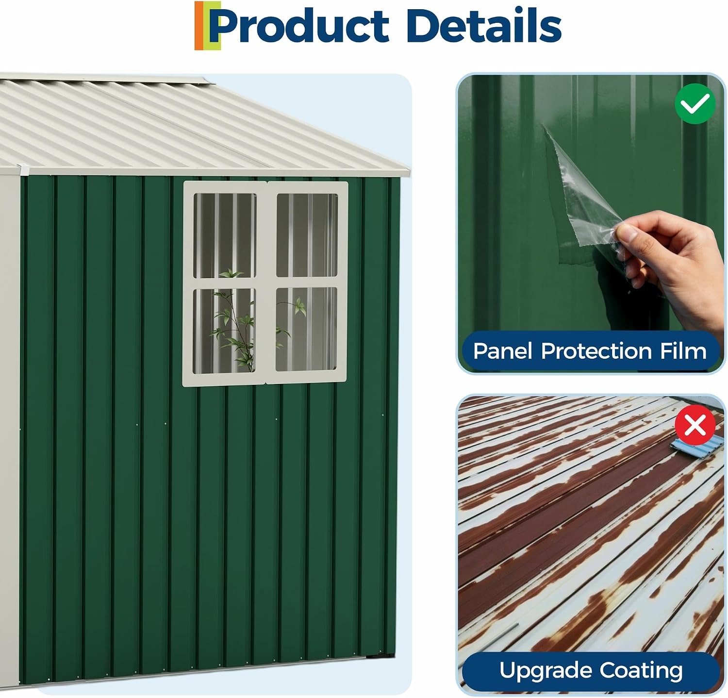 GarveeLife 8x10 FT Outdoor Storage Shed,450CU.T Metal Tool Shed with Clear Window, Lockable Doors,Large Garden Storage Box with Sloping Roof，Sheds&Outdoor Storage for Backyard Garden Patio Lawn, Green