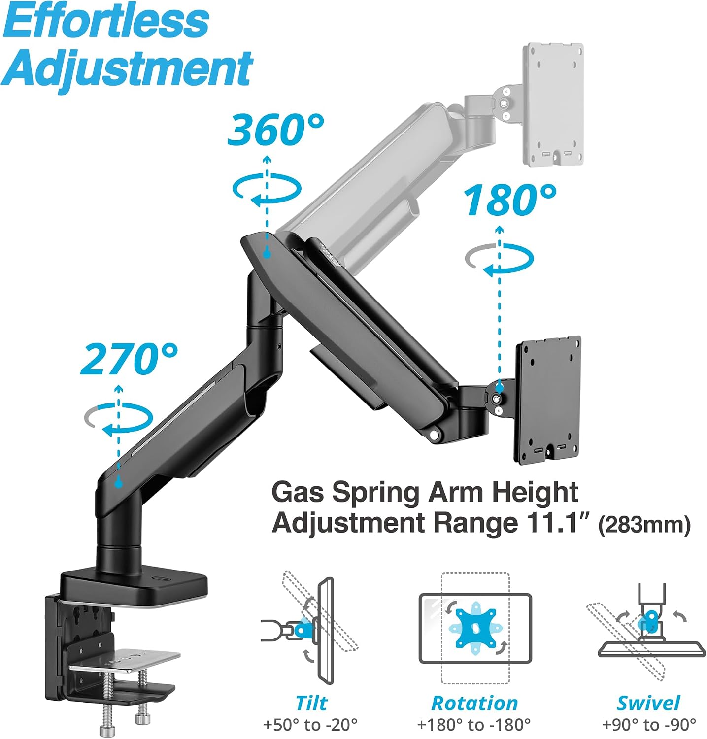 AVLT RGB Lights Single 17'-49' Gaming Monitor Arm Desk Mount, Fits One Flat/Curved/Ultrawide Screen up to 44lbs(20kg), Height Swivel Tilt Adjustable Stand - Black