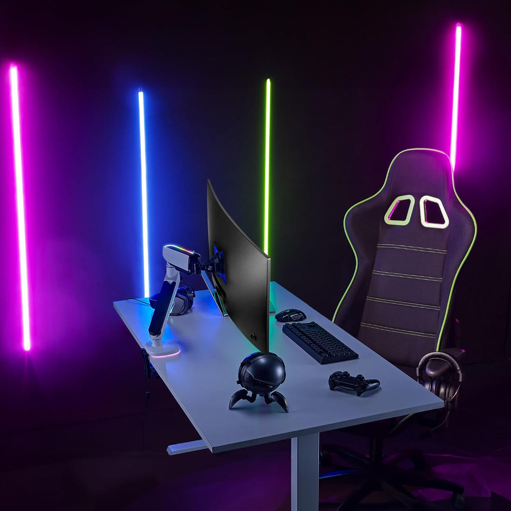 AVLT Single 27'-45' RGB Gaming Monitor Arm Desk Mount Built-in 20 Lighting Modes Touch Button Control Fits Flat/Curved/Ultrawide Screens Height Swivel Tilt Rotation Adjustable Stand -White
