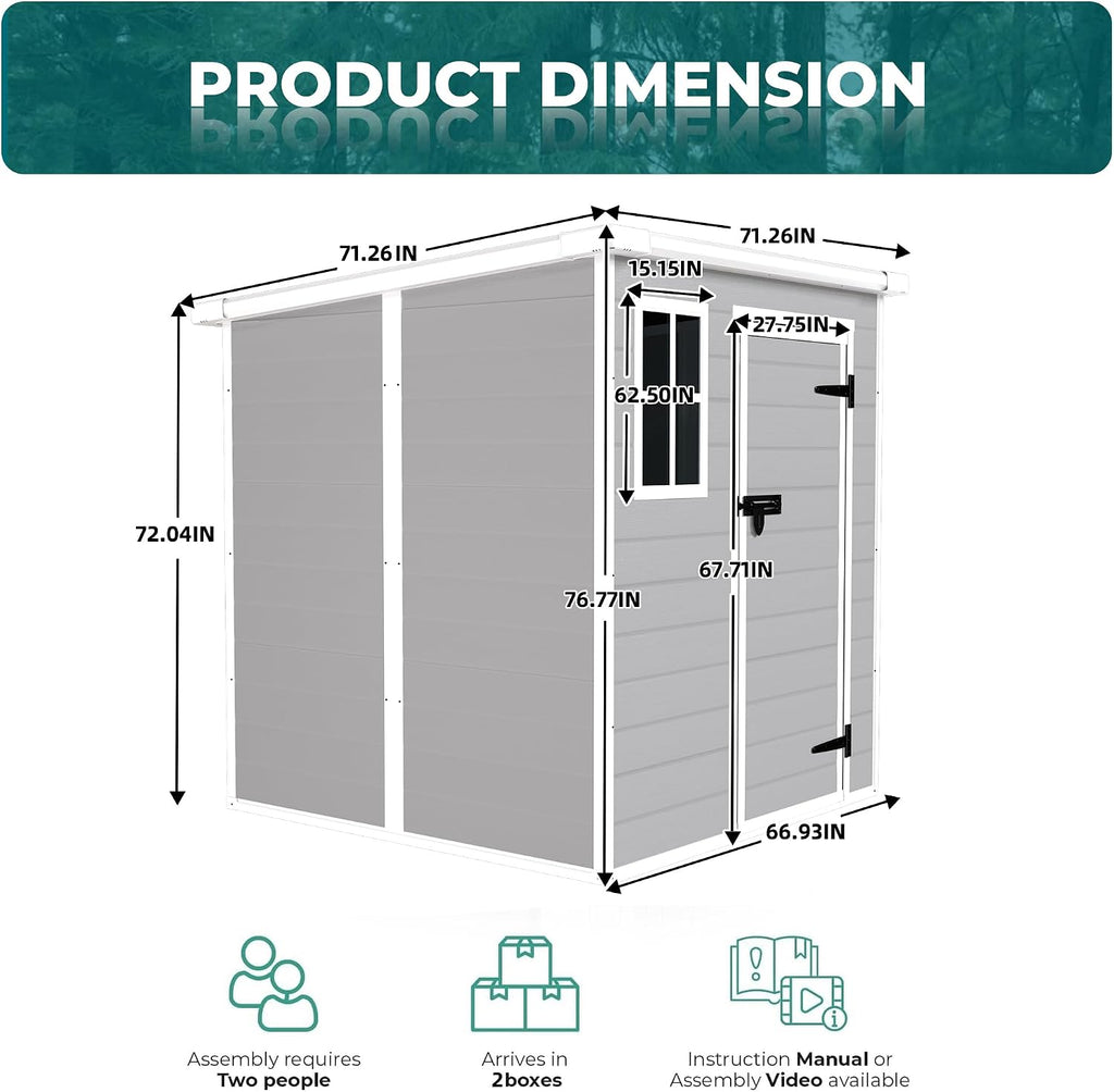YOPTO 6x6 FT Resin Outdoor Storage Shed with Floor, All-Weather Plastic Shed with Lockable Doors, Window & Vents, Utility Plastic Tool Shed Storage House for Backyard, Patio, Light Grey