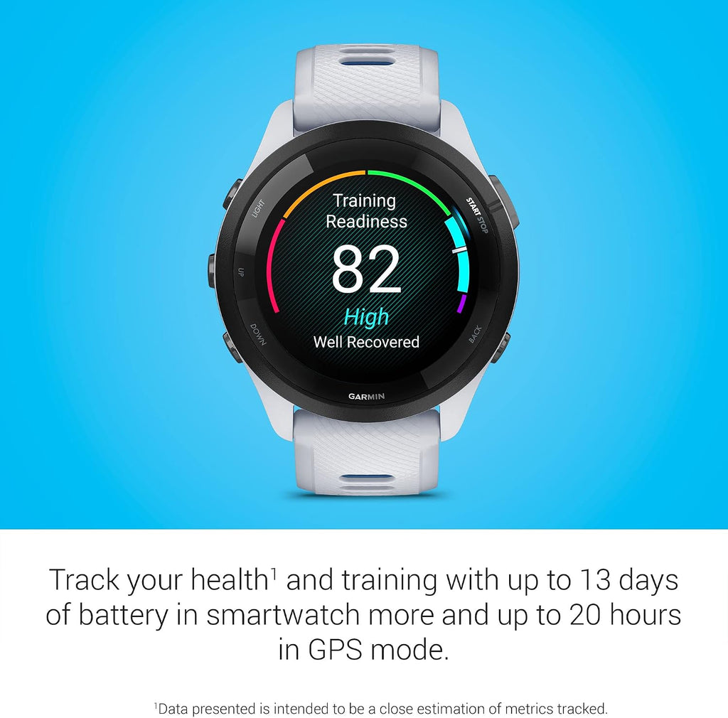 Garmin Forerunner 265 Running Smartwatch, Colorful AMOLED Display, Training Metrics and Recovery Insights, Whitestone and Tidal Blue