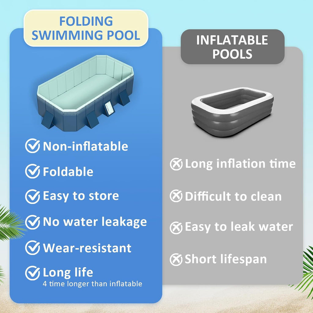 WIRHAO Foldable Non-Inflatable Kids' and Adults' Outdoor Swimming Pool Hard Plastic Shell Kid Pool for Backyard Dog Pools (113' x 66' x 20')