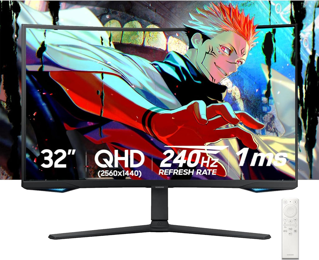Samsung 32' Odyssey Curved Gaming Monitor | 240Hz, 1ms | QHD, HDR600 | AMD FreeSync Premium Pro | 1000R Curve | Gaming Hub, Smart TV |Includes Remote Control