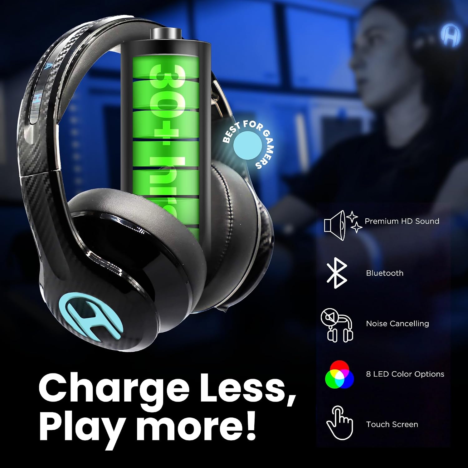 HAYMAKER Noise Cancelling Bluetooth Gaming Headphones - Dirac 3D Surround with 30+ Hr Battery, Touch Controls and RGB - Gaming Headsets for PS5, Xbox, PC, Switch & Mobile