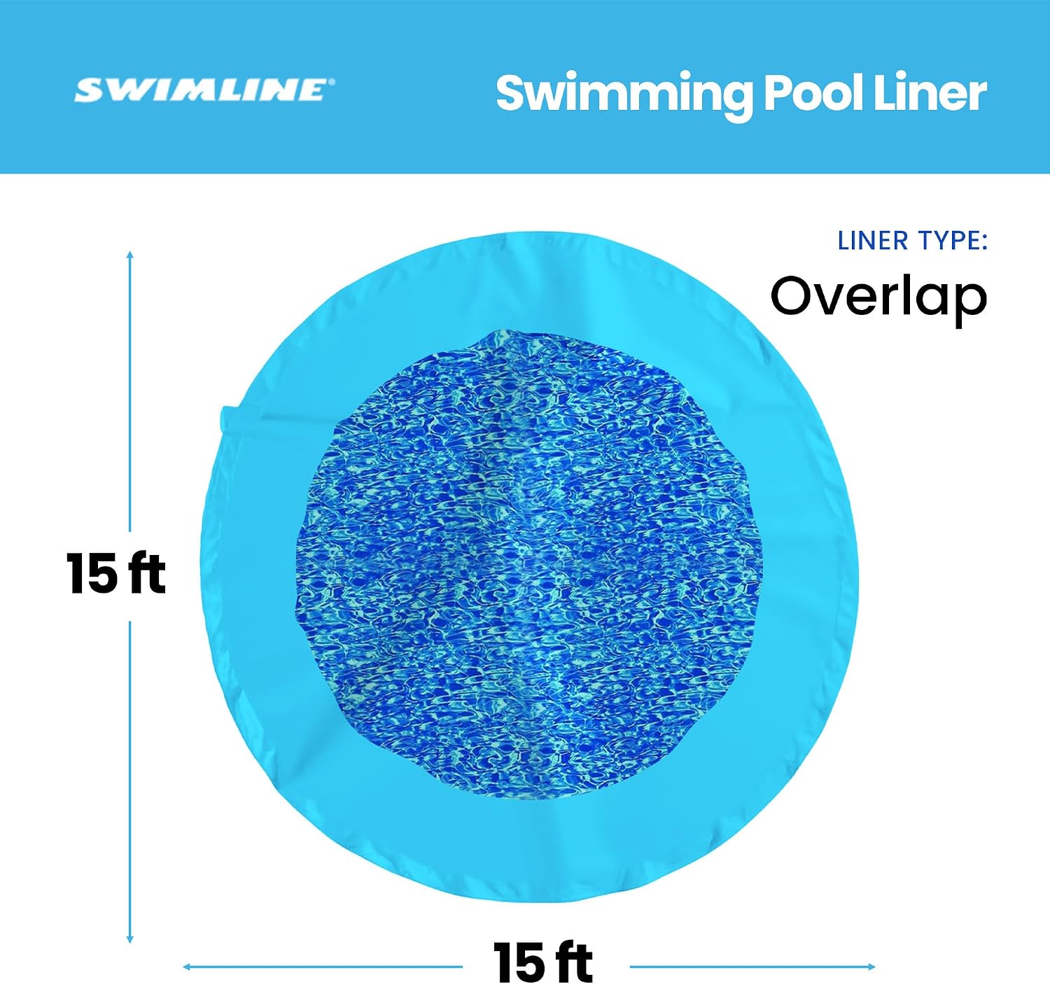 Swimline 15 Foot Durable Stylish Easy Installation Long Lasting Wall Overlap Liner for Round Above Ground Swimming Pool, Swirl Blue