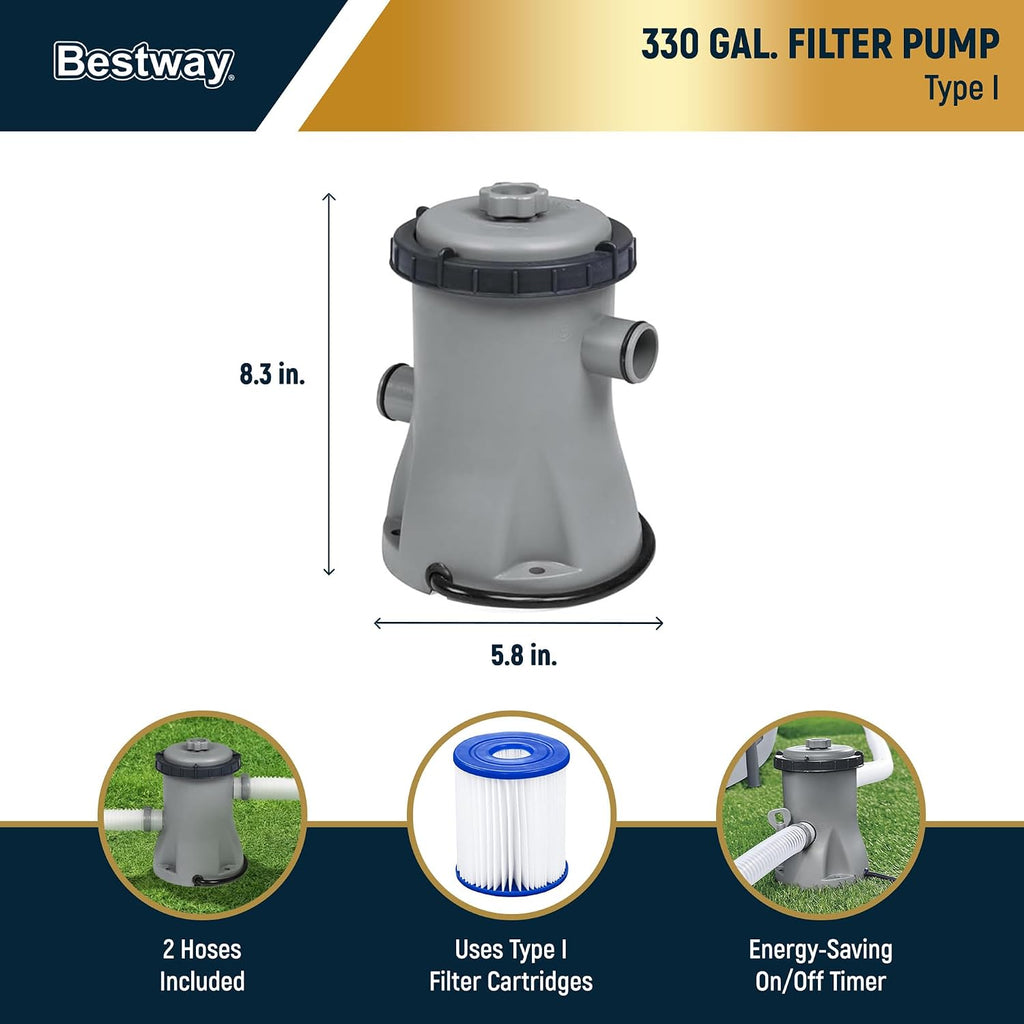 Bestway Steel Pro MAX 10' x 30' Above Ground Pool, Round Metal Frame Outdoor Swimming Pool Set with Filter Pump & Type I Cartridge, Gray